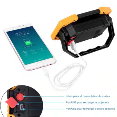 Fonctionnement recharge USB projecteur Floodlight