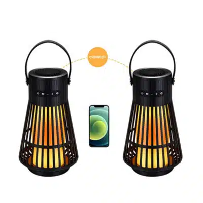 Lampe enceinte bluetooth extérieur suspension noire-2