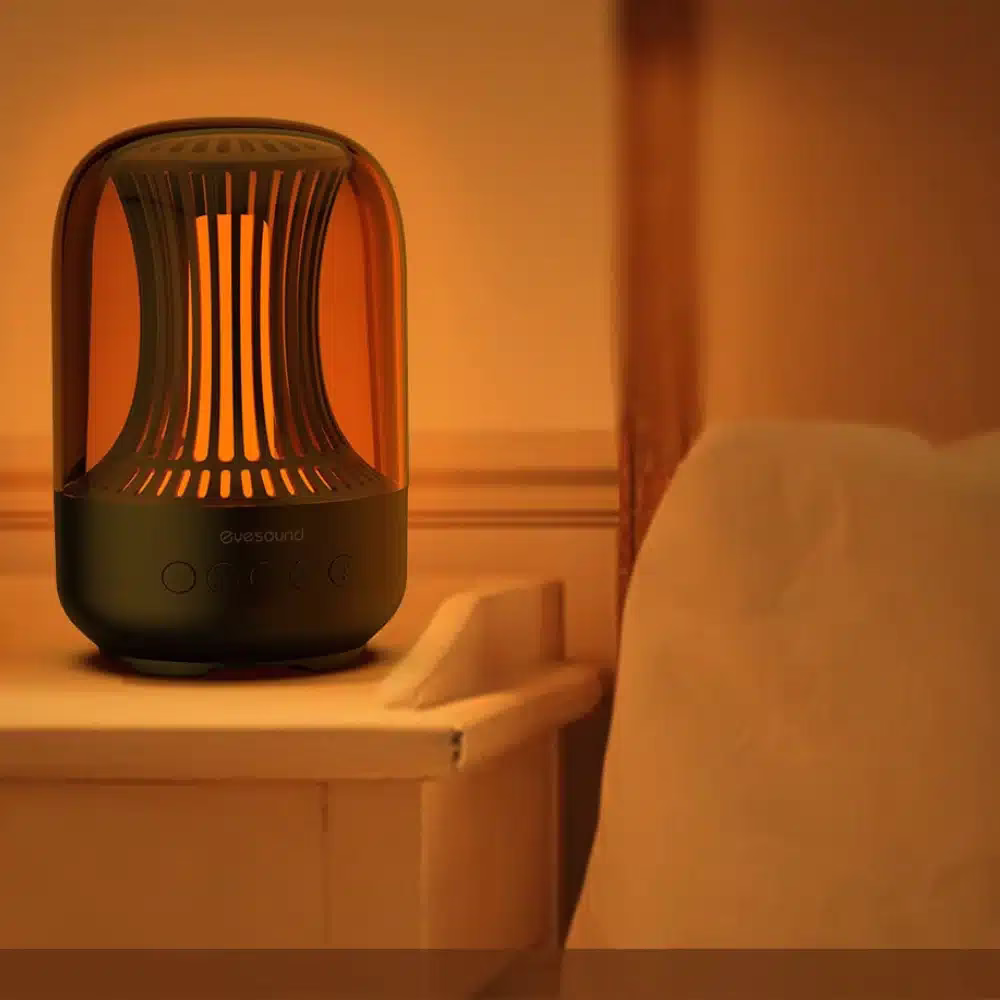 Lampe-enceinte-bluetooth-flamme-noire-1.webp Lampe enceinte bluetooth flamme noire Bonfire – Image 1