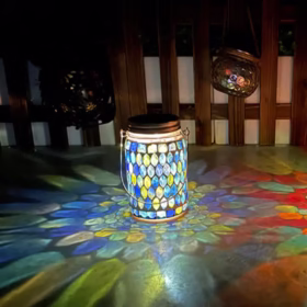 Lanterne solaire à suspendre mosaïque bleue