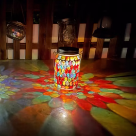 Lanterne solaire à suspendre mosaïque rouge