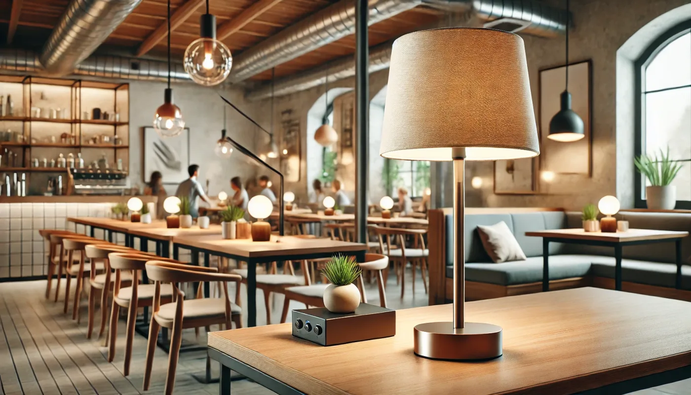 Bistro avec des lampes de table sans fil