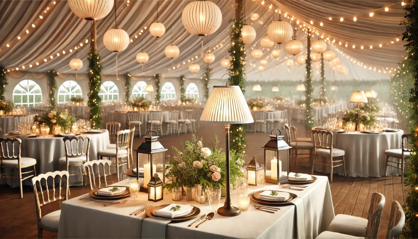 Lampes de table sous un chapiteau pour mariage