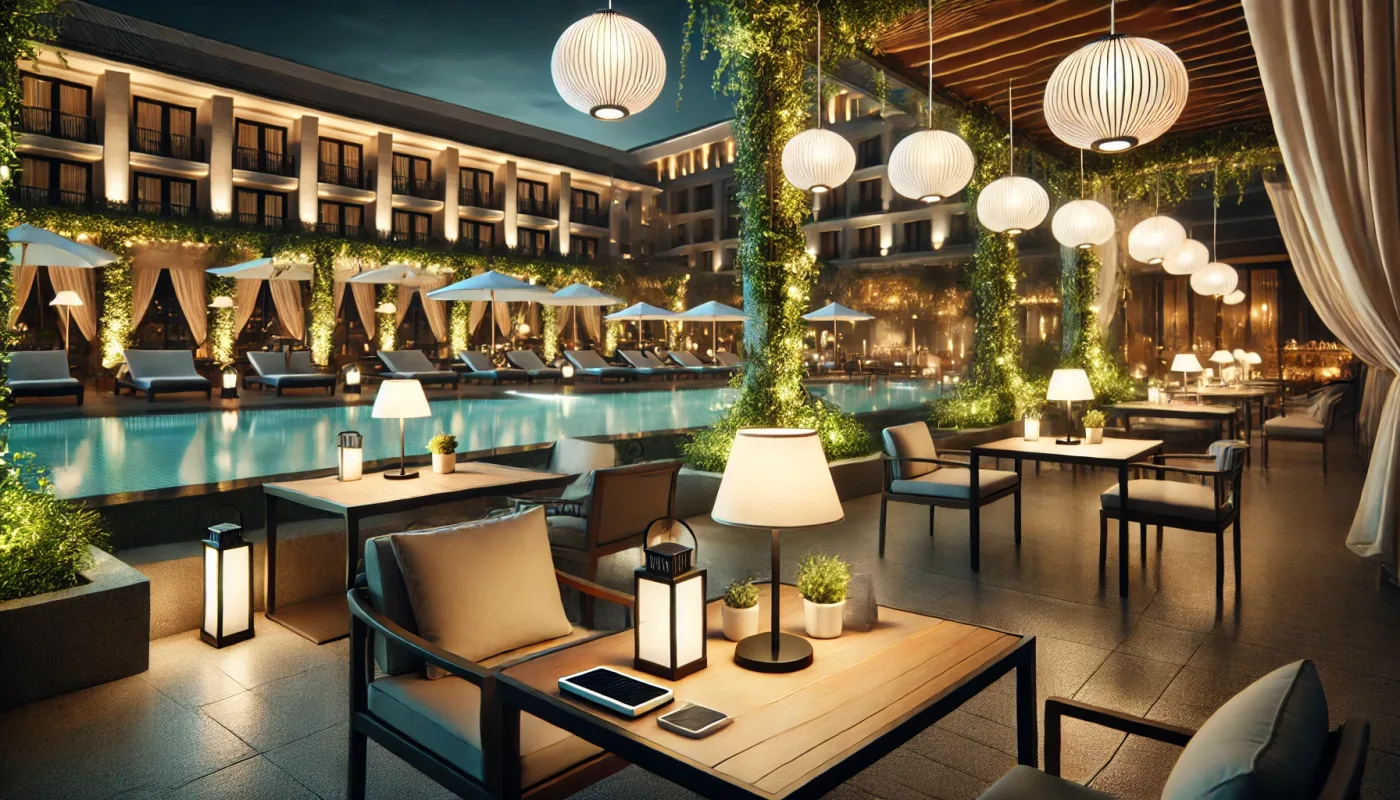 Tables d'un restaurant d'hôtel avec des lampes sans fil