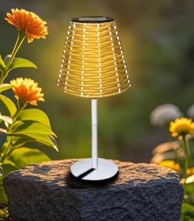 Lampe Solaire Table Rotin Tressé-1